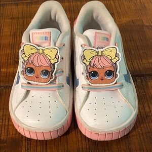 Puma Kids Sneakers - White and Pink with Cartoon Design